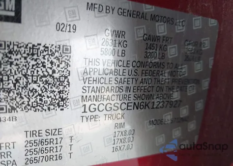 2019 Chevrolet Colorado Lt из США, поврежденный, VIN 1GCGSCEN6K1237927